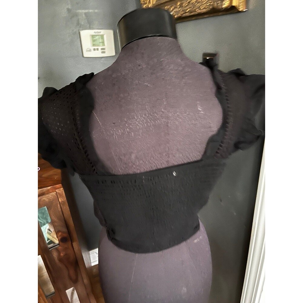 Willow & Root Black Lace Crochet Crop Top Festival Women’s shirt S - Picture 3 of 3